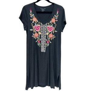 Karyn Seo Floral Embroidered Short Sleeve Short Dress Charcoal Grey Size Small